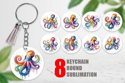 Keychain Octopus Watercolor Sublimation artnoy 