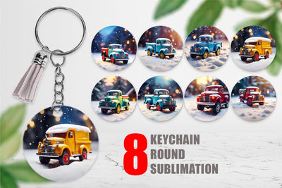Keychain Old truck Christmas Sublimation artnoy 