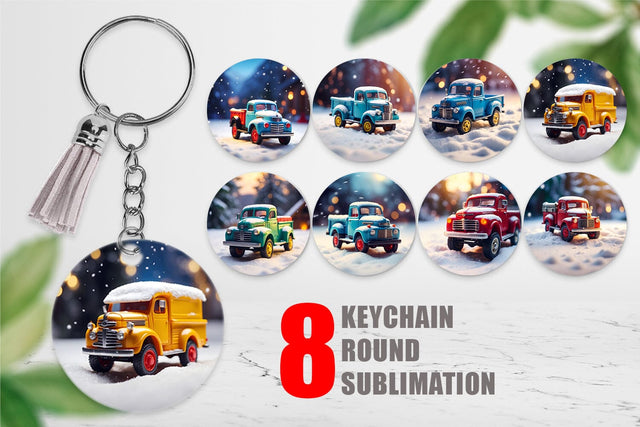 Keychain Old truck Christmas Sublimation artnoy 