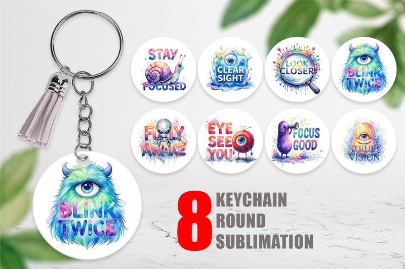 Keychain One Eyed Monster Wisdom Quotes Sublimation artnoy 