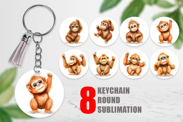 Keychain Orangutan Wildlife Sublimation artnoy 