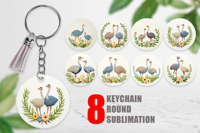 Keychain Ostrich Embroidery Sublimation artnoy 