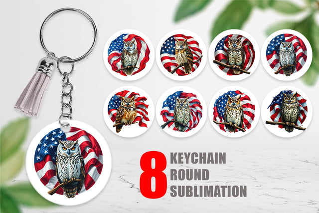 Keychain Owl 4th of July Sublimation artnoy 