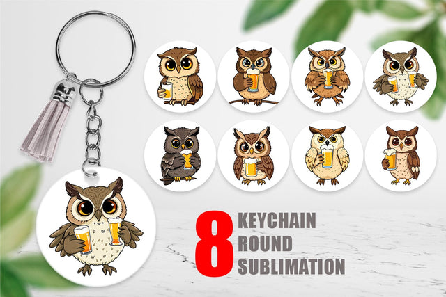 Keychain Owl Beer Day Sublimation artnoy 
