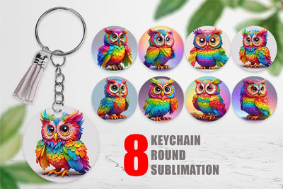 Keychain Owl Colorful Sublimation artnoy 