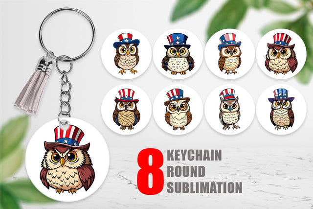 Keychain Owl Patriotic Sublimation artnoy 