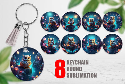 Keychain Owl Perched on Rock Sublimation artnoy 