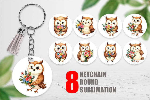 Keychain Owl Spring Bouquet Sublimation artnoy 