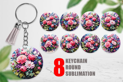 Keychain Painting Bouquet Flowers Sublimation artnoy 