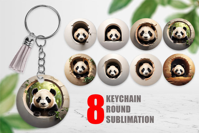 Keychain Panda Peeks from Wall Sublimation artnoy 