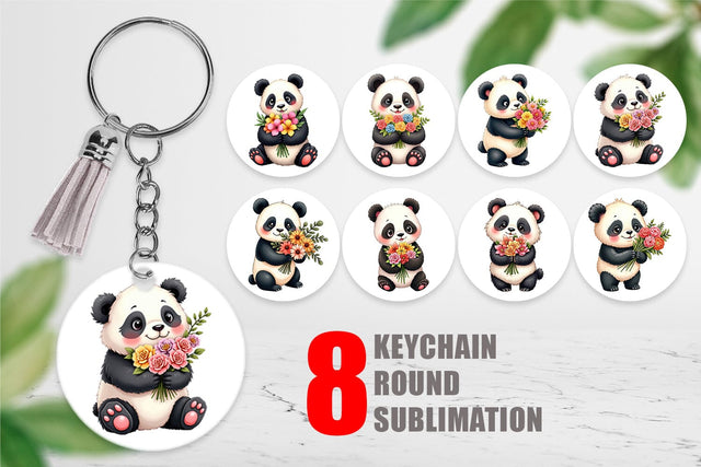 Keychain Panda Spring Bouquet Sublimation artnoy 