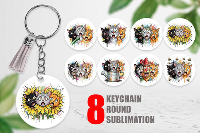Keychain Panic Garden Cats Messy Watercolor Sublimation artnoy 