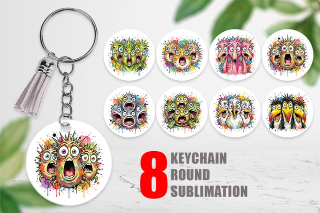 Keychain Panic Tropical Animals Messy Watercolor Sublimation artnoy 