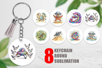 Keychain Panicked UFO Surf Sublimation artnoy 