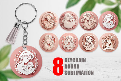 Keychain Paper Cut Mother's Day Sublimation artnoy 
