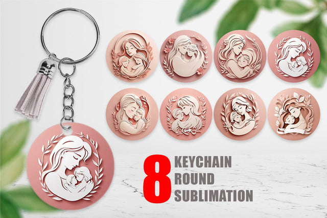 Keychain Paper Cut Mother's Day Sublimation artnoy 