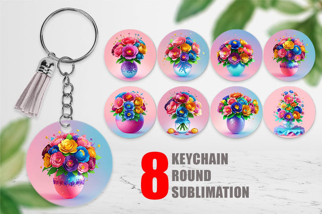 Keychain Paper Flowers in Pots Sublimation artnoy 