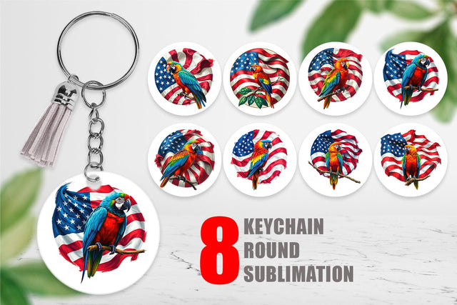 Keychain Parrot 4th of July Sublimation artnoy 