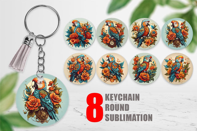 Keychain Parrot and Flower Sublimation artnoy 