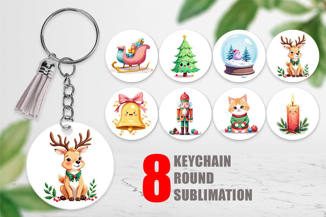 Keychain Pastel Christmas Characters Sublimation artnoy 