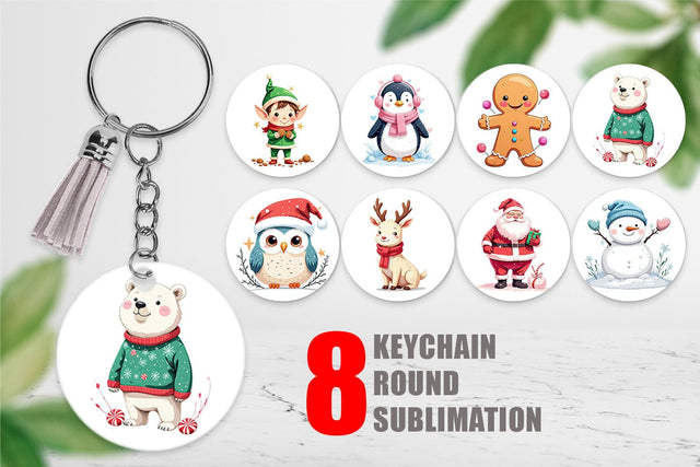 Keychain Pastel Christmas Characters Sublimation artnoy 