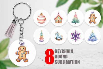 Keychain Pastel Dreams Watercolor Christmas Sublimation artnoy 