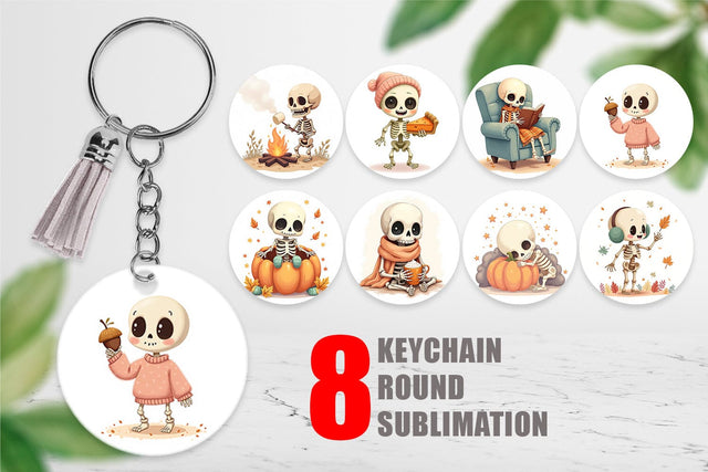 Keychain Pastel Fall Skeletons Sublimation artnoy 