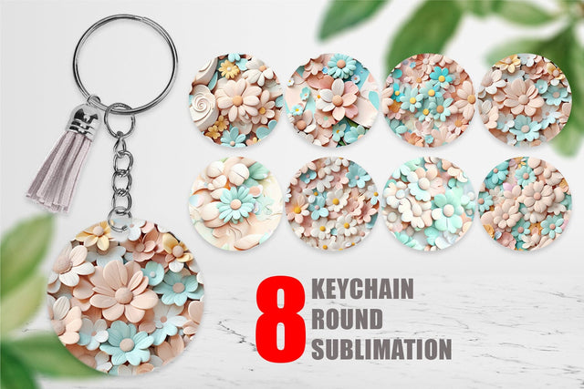 Keychain Pastel Flower Pattern Sublimation artnoy 