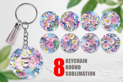 Keychain Pastel Flowers Pattern Sublimation artnoy 