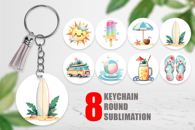 Keychain Pastel Tropical Summer Sublimation artnoy 