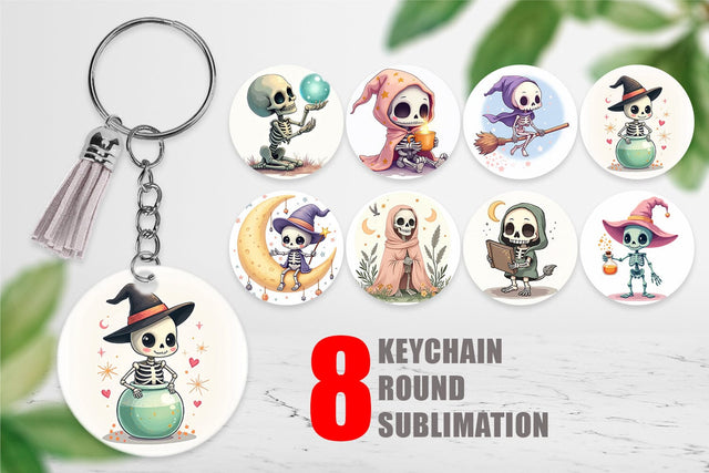 Keychain Pastel Witch Skeleton Sublimation artnoy 