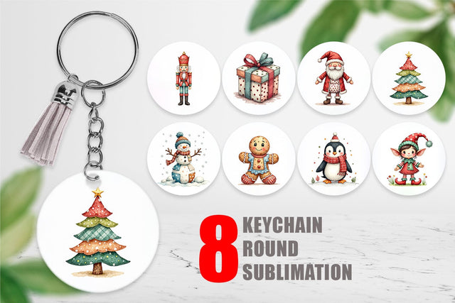 Keychain Patchwork Christmas Cute Sublimation artnoy 