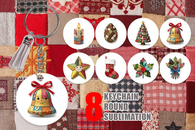 Keychain Patchwork Christmas Folk Art Sublimation artnoy 