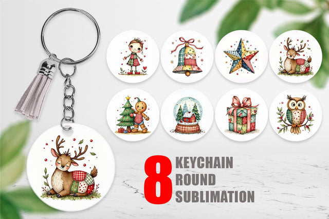 Keychain Patchwork Christmas Watercolor Sublimation artnoy 