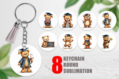 Keychain Patchwork Teddy Bear Graduates Sketchy Retro Sublimation artnoy 