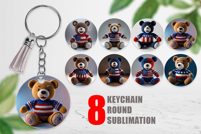 Keychain Patriotic Bear Crochet Sublimation artnoy 