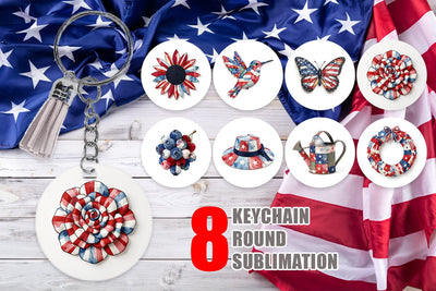 Keychain Patriotic Bloom Fabric Watercolor Sublimation artnoy 
