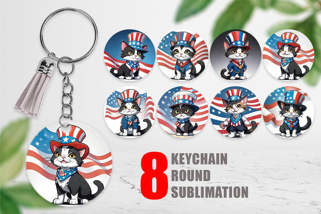 Keychain Patriotic Cat Sublimation artnoy 