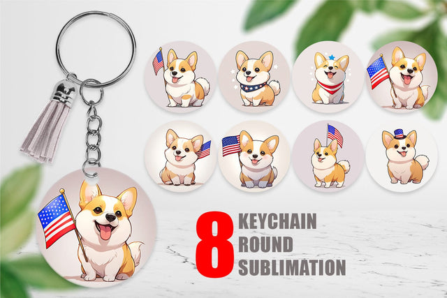 Keychain Patriotic Corgi Sublimation artnoy 