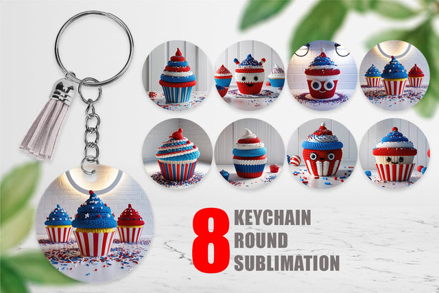 Keychain Patriotic Cupcake Crochet Sublimation artnoy 