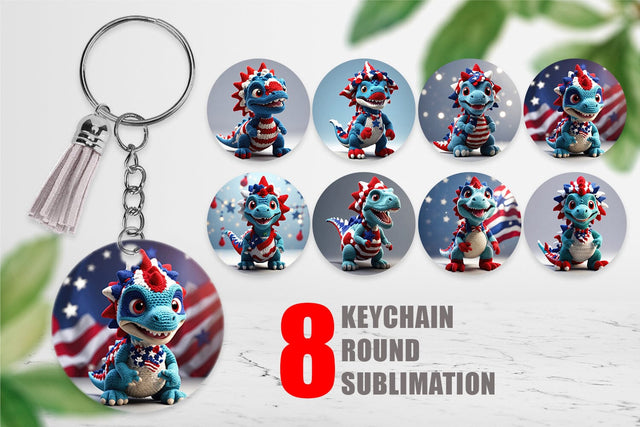 Keychain Patriotic Dinosaur Crochet Sublimation artnoy 