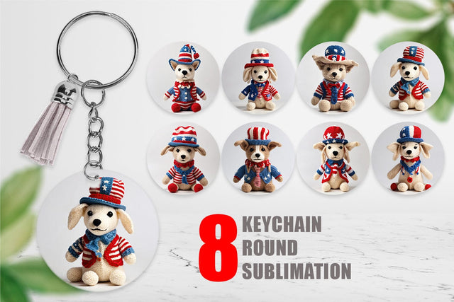 Keychain Patriotic Dog Knitted Sublimation artnoy 