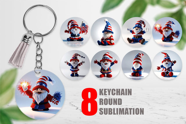 Keychain Patriotic Gnome Crochet Sublimation artnoy 