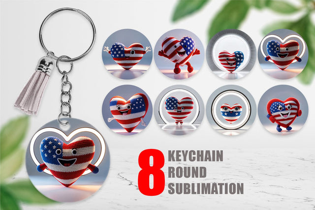 Keychain Patriotic Heart Crochet Sublimation artnoy 