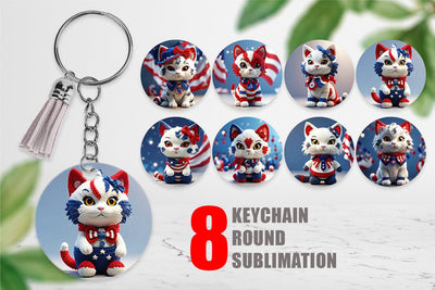 Keychain Patriotic Kitty Crochet Sublimation artnoy 