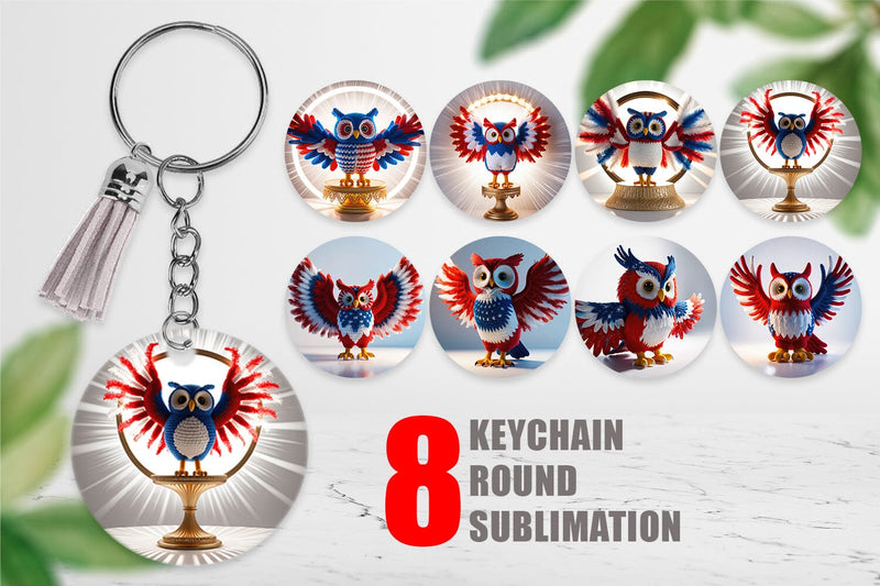 Keychain Patriotic Owl Crochet Sublimation artnoy 