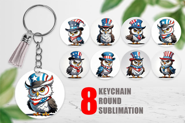 Keychain Patriotic Owl Sublimation artnoy 