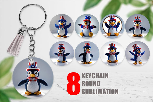 Keychain Patriotic Penguin Crochet Sublimation artnoy 