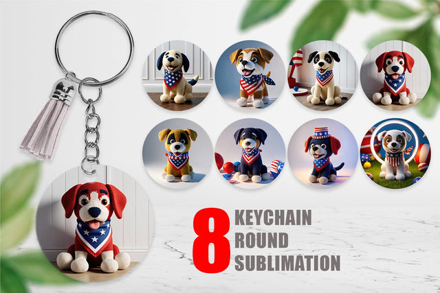 Keychain Patriotic Puppy Crochet Sublimation artnoy 