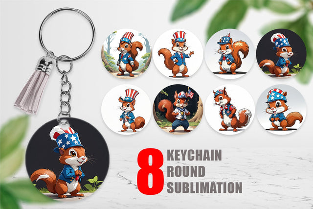 Keychain Patriotic Red Squirrel Sublimation artnoy 